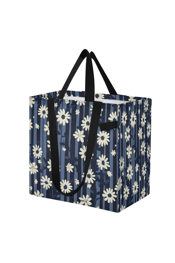 Shoulderbag Canvas Tote Multi-Use Bag In Midnight Daisy Dance Pattern