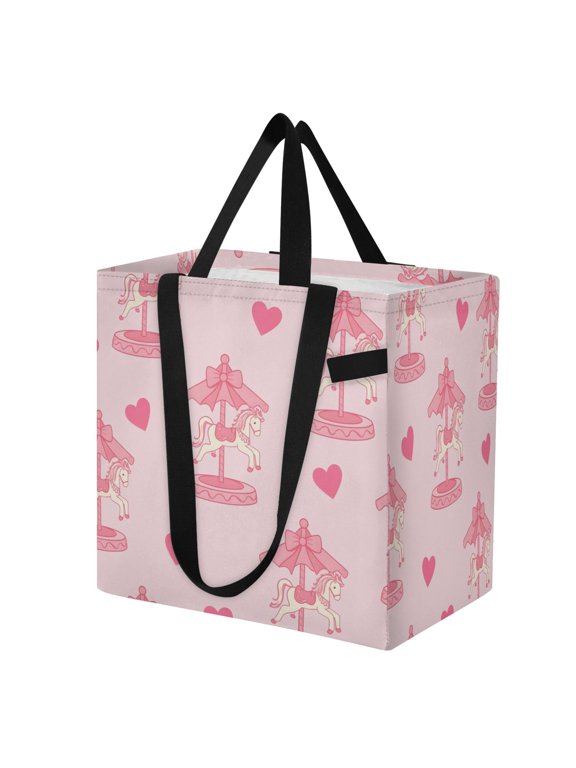 Shoulderbag Canvas Tote Multi-Use Bag In Pink Carousel Pattern Pattern