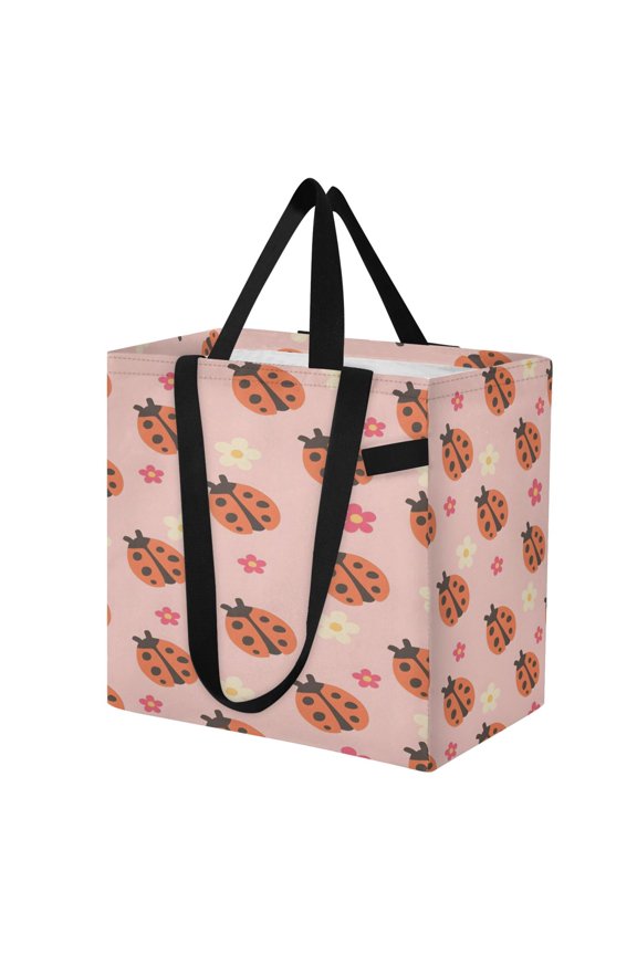 Shoulderbag Canvas Tote Multi-Use Bag In Pink Ladybug-flower Pattern