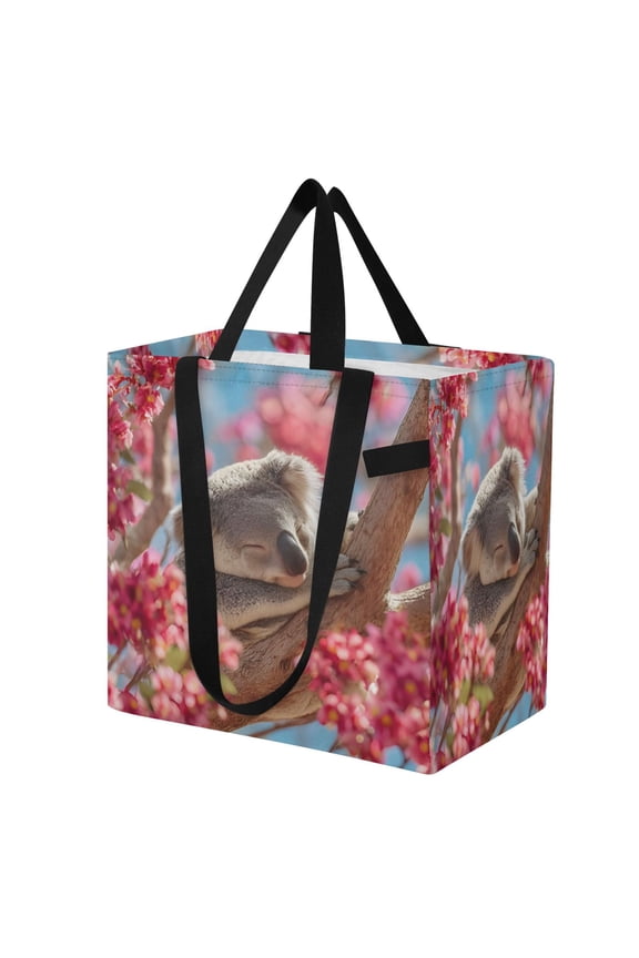 Shoulderbag Canvas Tote Multi-Use Bag In Red Bloom Koala Perch Pattern