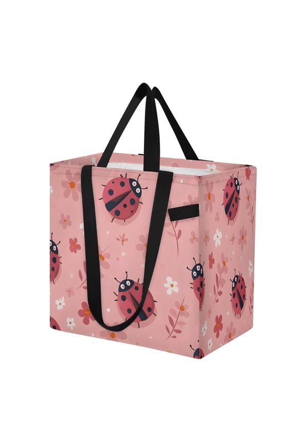 Shoulderbag Canvas Tote Multi-Use Bag In Soft Pink Ladybug Pattern