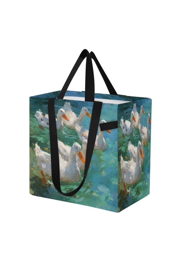 Shoulderbag Canvas Tote Multi-Use Bag In Turquoise Water Ducks Pattern