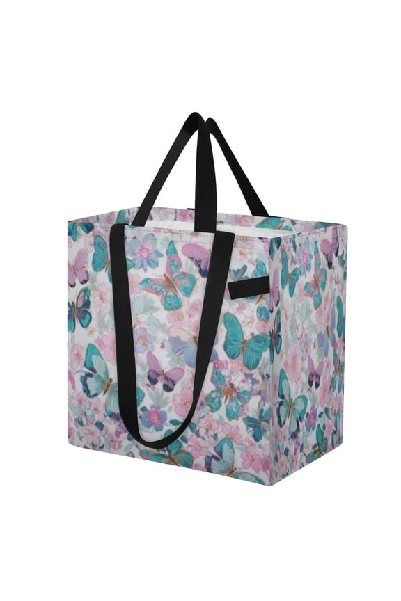 Shoulderbag Canvas Tote Multi-Use Bag In Vibrant Butterfly-bloom Pattern