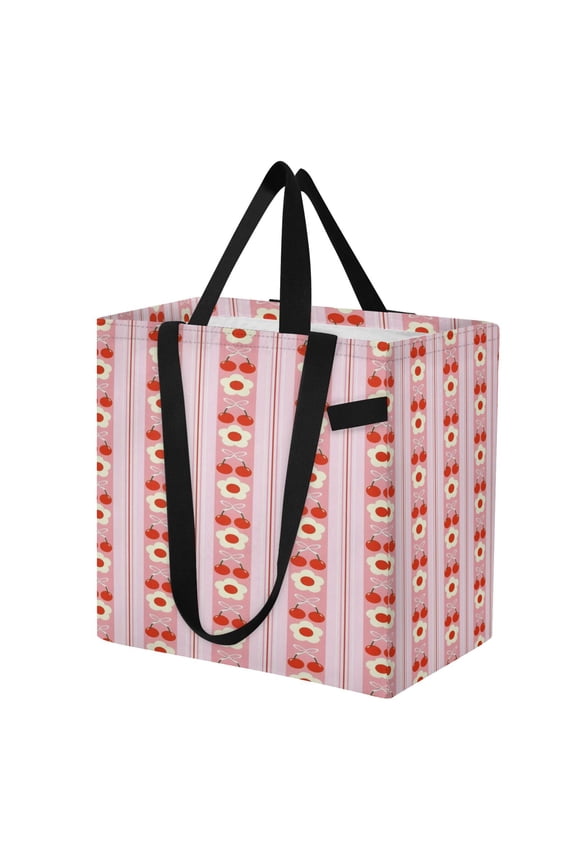 Shoulderbag Canvas Tote Multi-Use Bag In White Stripe Daisy Pattern