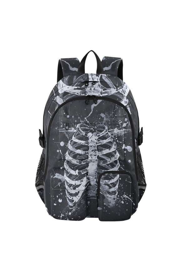 Skull Skeleton Backpack for School 14Laptop Compatible with Reflective Safety Strips