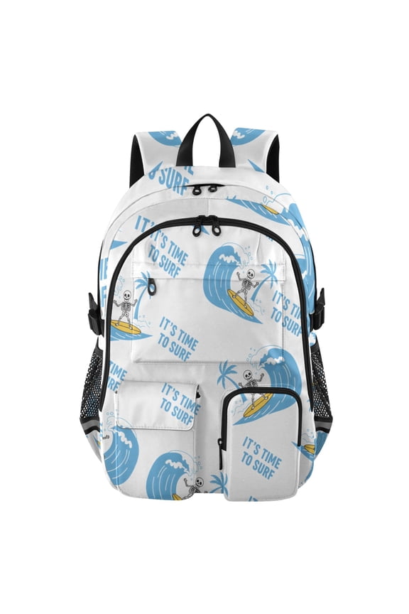 Skull Surf Backpack for School 14Laptop Compatible with Reflective Safety Strips