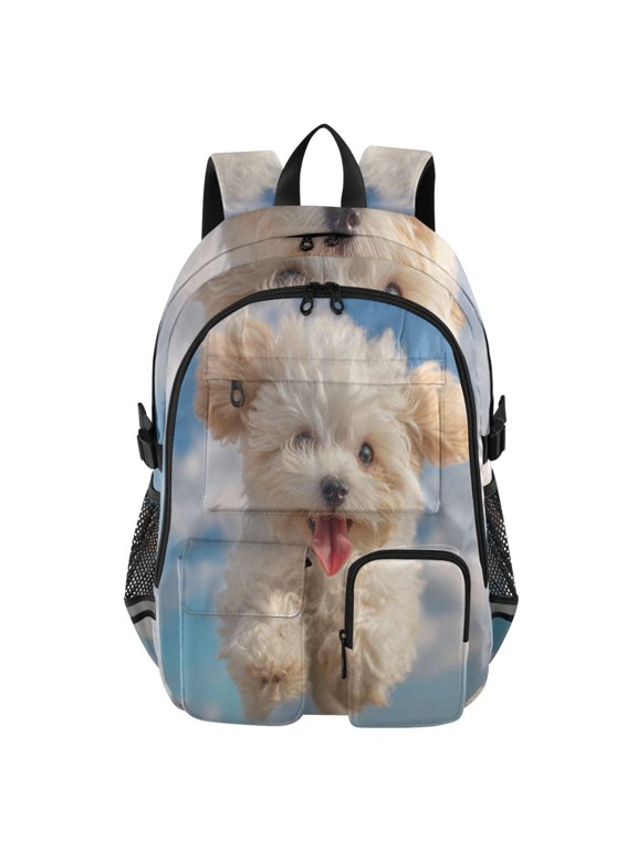 Sky Cloud Curly Pup Backpack for School 14Laptop Compatible with Reflective Safety Strips