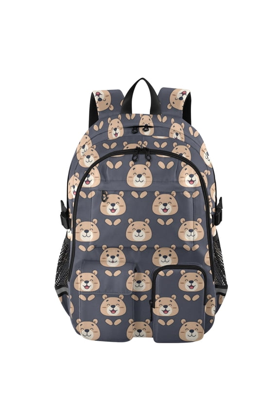 Smiling Bear Pattern Backpack for School 14Laptop Compatible with Reflective Safety Strips
