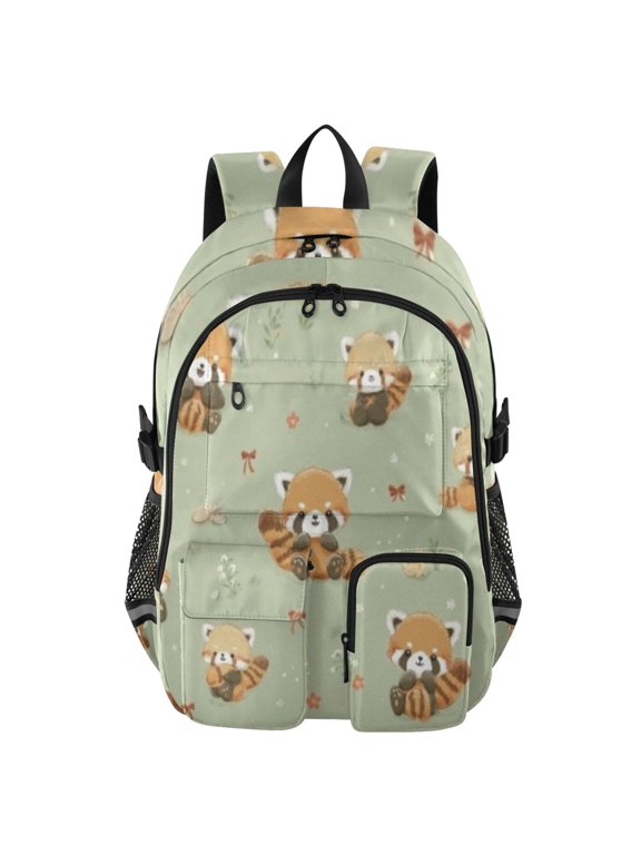 Snuggly Red Panda Backpack for School 14”Laptop Compatible with Reflective Safety Strips