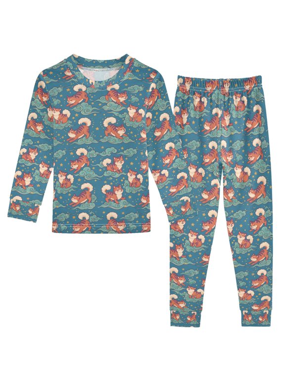 DIXRUYEE Soft Celestial Cloud Tiger Realm Printed Long Sleeve Pullover Top & Elastic Waist Pants Set Breathable Comfort Loungewear for Sleep Play and Relaxation