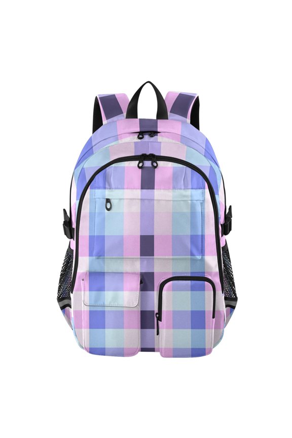 Soft Color Gingham Pattern Backpack for School 14Laptop Compatible with Reflective Safety Strips