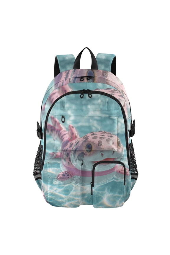 Spotted Axolotl Swim Backpack for School 14Laptop Compatible with Reflective Safety Strips