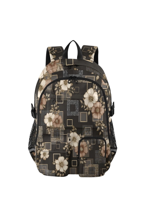 Square Frame Floral Backpack for School 14Laptop Compatible with Reflective Safety Strips