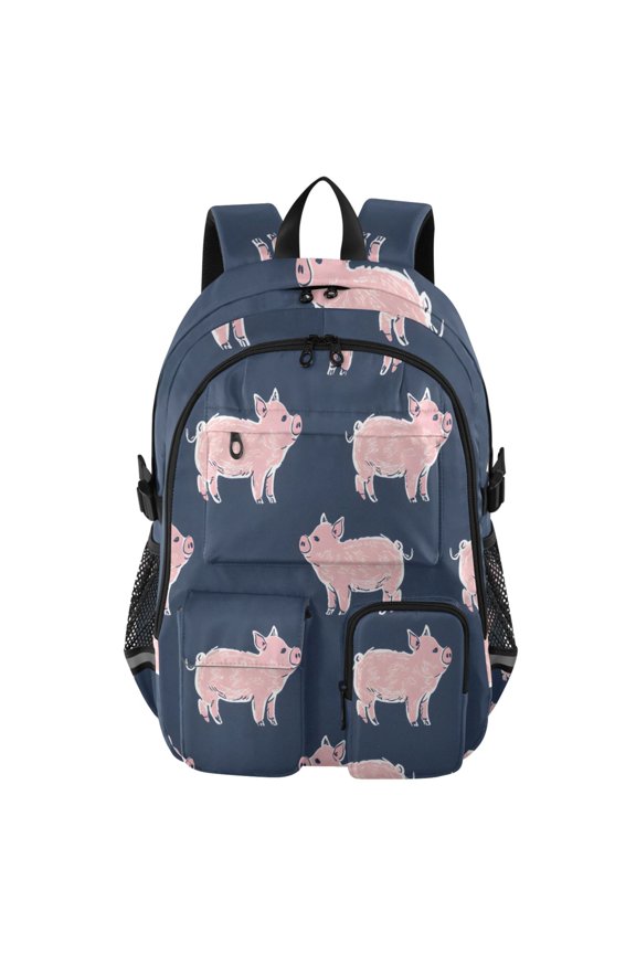 Standingpigs Pattern Backpack for School 14Laptop Compatible with Reflective Safety Strips