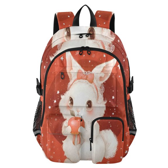 DIXRUYEE Star Bunny & Apple Backpack for School 14Laptop Compatible with Reflective Safety Strips