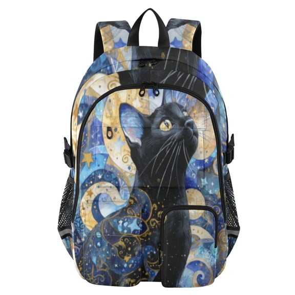 DIXRUYEE Starry-eyed Feline in A Cosmic Mosaic Backpack for School 14Laptop Compatible with Reflective Safety Strips