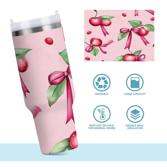 DIXRUYEE Steel Water Bottles Tumbler Creative Bows & Cherries Pattern 40oz/30oz