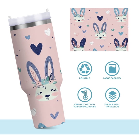 DIXRUYEE Steel Water Bottles Tumbler Creative Bunny Blossoms Pattern 40oz/30oz