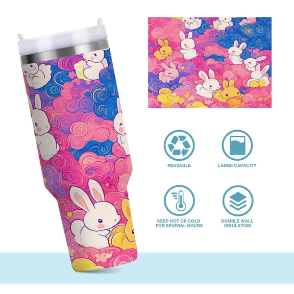 DIXRUYEE Steel Water Bottles Tumbler Creative Bunny Cloud Dreams Pattern 40oz/30oz