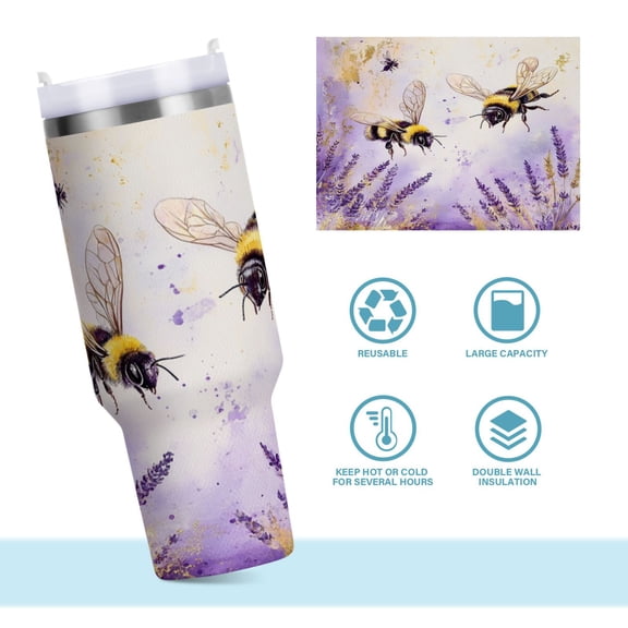 DIXRUYEE Steel Water Bottles Tumbler Creative Buzzing in Bloom Pattern 40oz/30oz