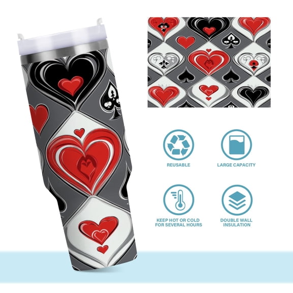 DIXRUYEE Steel Water Bottles Tumbler Creative Cardinal Hearts Pattern 40oz/30oz