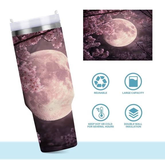 DIXRUYEE Steel Water Bottles Tumbler Creative Cherry Blossom Moon Glow Pattern 40oz/30oz