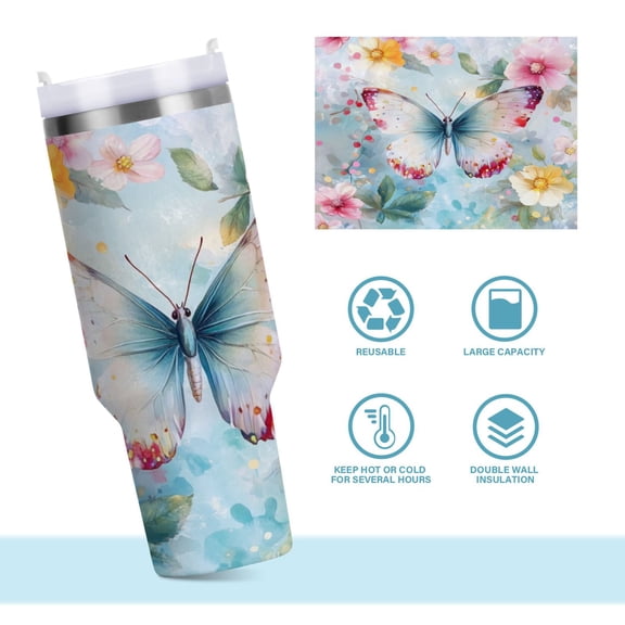 DIXRUYEE Steel Water Bottles Tumbler Creative Colorful Butterfly Dance Pattern 40oz/30oz