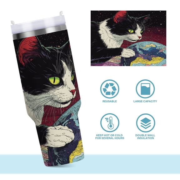 DIXRUYEE Steel Water Bottles Tumbler Creative Cosmic Cat Crew Pattern 40oz/30oz