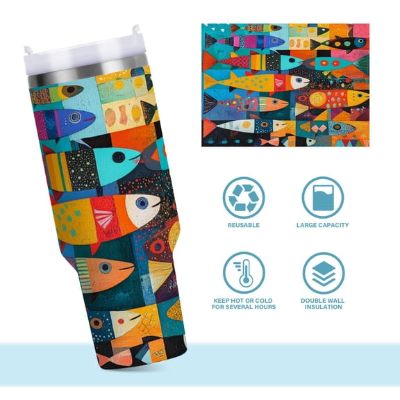 DIXRUYEE Steel Water Bottles Tumbler Creative Fish Mosaic Pattern 40oz/30oz