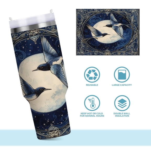 DIXRUYEE Steel Water Bottles Tumbler Creative Flight under The Moon Pattern 40oz/30oz