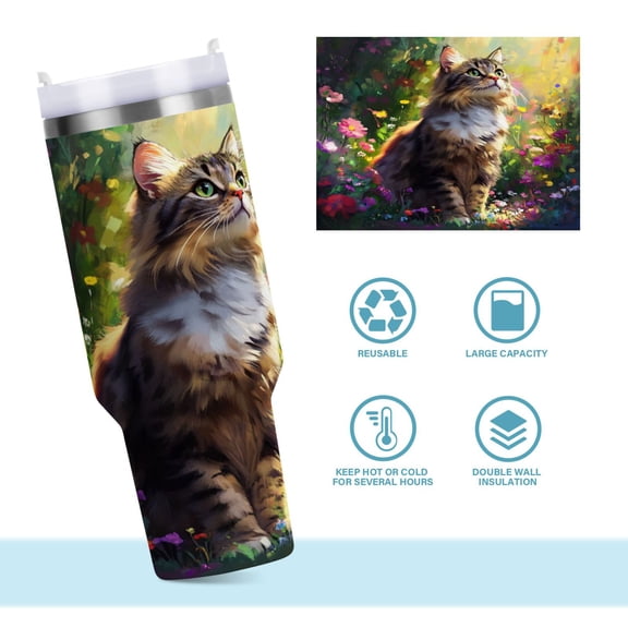DIXRUYEE Steel Water Bottles Tumbler Creative Floral Feline Wonder Pattern 40oz/30oz