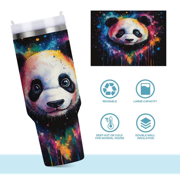 DIXRUYEE Steel Water Bottles Tumbler Creative Galactic Panda Serenade Pattern 40oz/30oz