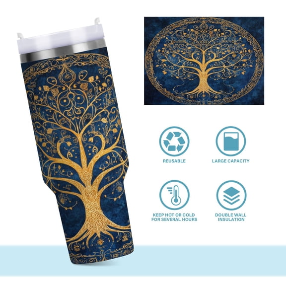 DIXRUYEE Steel Water Bottles Tumbler Creative Golden Circle Of Life Pattern 40oz/30oz