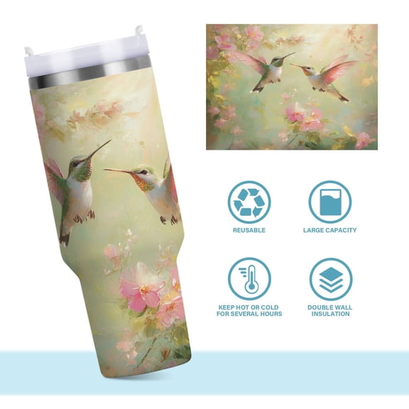 DIXRUYEE Steel Water Bottles Tumbler Creative Hummingbird Harmony Pattern 40oz/30oz