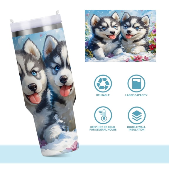 DIXRUYEE Steel Water Bottles Tumbler Creative Huskies in Bloom Pattern 40oz/30oz