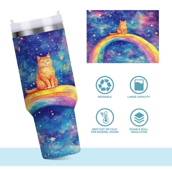 DIXRUYEE Steel Water Bottles Tumbler Creative Joyful Ginger Cat in Space Pattern 40oz/30oz