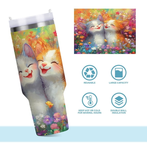 DIXRUYEE Steel Water Bottles Tumbler Creative Joyful Paws Among Flowers Pattern 40oz/30oz