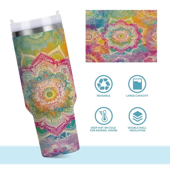 DIXRUYEE Steel Water Bottles Tumbler Creative Kaleidoscope Of Joy Pattern 40oz/30oz