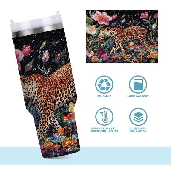 DIXRUYEE Steel Water Bottles Tumbler Creative Leopard Among Flora Pattern 40oz/30oz