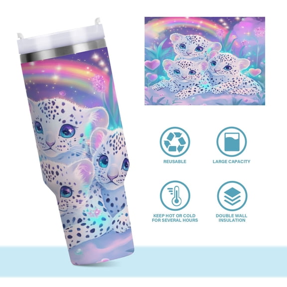 DIXRUYEE Steel Water Bottles Tumbler Creative Leopard Trio under The Rainbow Pattern 40oz/30oz
