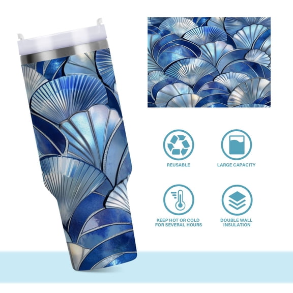 DIXRUYEE Steel Water Bottles Tumbler Creative Ocean Wave Shells in Blue Pattern 40oz/30oz