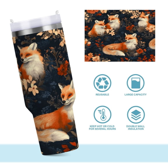 DIXRUYEE Steel Water Bottles Tumbler Creative Playful Foxes Pattern 40oz/30oz