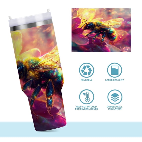 DIXRUYEE Steel Water Bottles Tumbler Creative Radiant Bee in Bloom Pattern 40oz/30oz