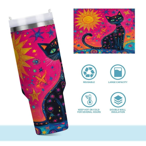 DIXRUYEE Steel Water Bottles Tumbler Creative Radiant Feline Pattern 40oz/30oz