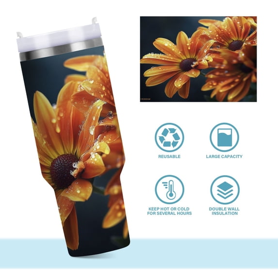 DIXRUYEE Steel Water Bottles Tumbler Creative Radiant Orange Blossoms Pattern 40oz/30oz