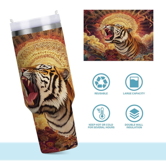 DIXRUYEE Steel Water Bottles Tumbler Creative Radiant Roar Pattern 40oz/30oz
