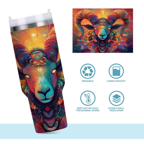 DIXRUYEE Steel Water Bottles Tumbler Creative Rainbow Ram Pattern 40oz/30oz