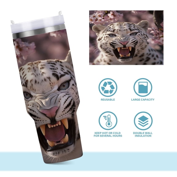 DIXRUYEE Steel Water Bottles Tumbler Creative Snow Leopard in Bloom Pattern 40oz/30oz