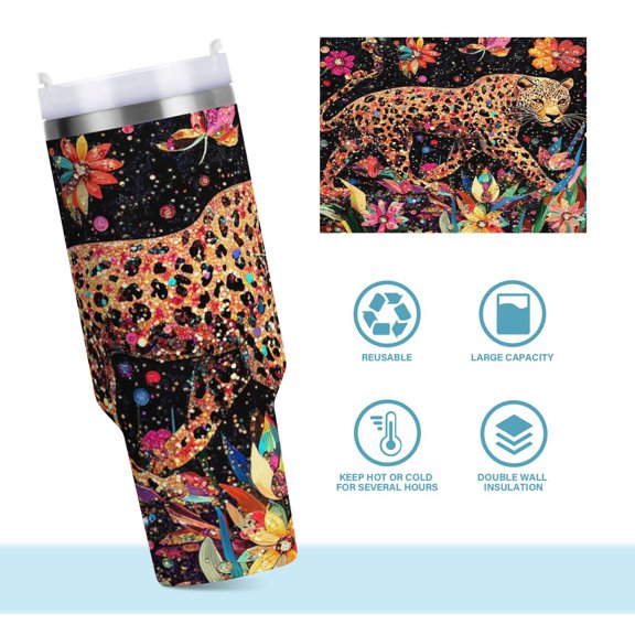 DIXRUYEE Steel Water Bottles Tumbler Creative Sparkling Leopard Pattern 40oz/30oz