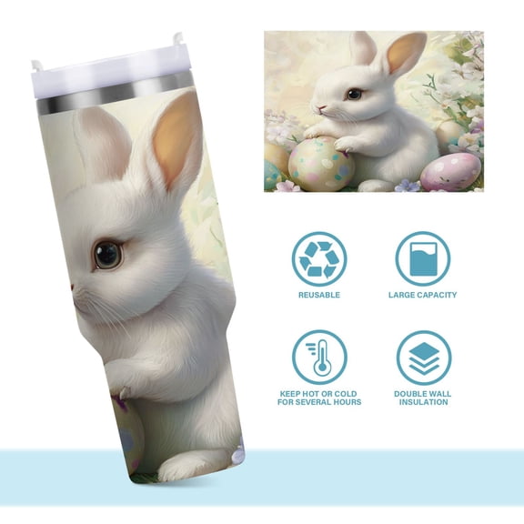 DIXRUYEE Steel Water Bottles Tumbler Creative Springtime Bunny Joy Pattern 40oz/30oz